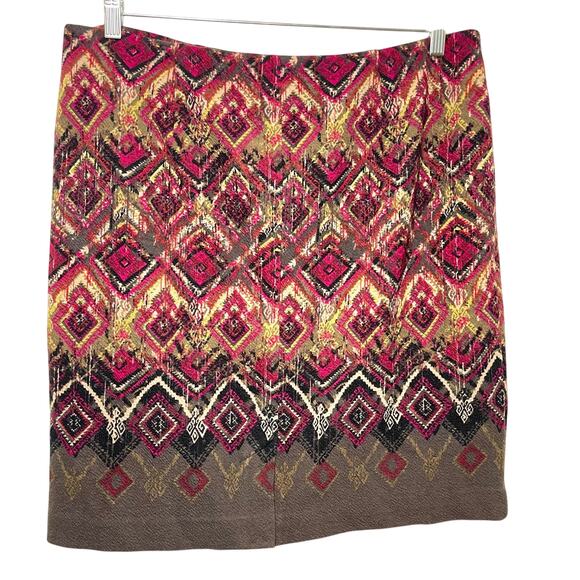 J.Jill Straight & Pencil Stretch Skirt L Multicolor Cotton Blend Geometric Print - Picture 2 of 7